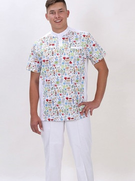 Блуза медицинская мужская Тайлер КМ.568 (белый принт, твилл)