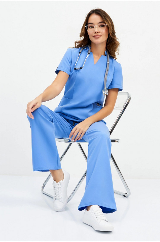 Брюки медицинские женские 1-28-15 (лазурно голубой Azur blue 10, Curly)