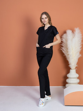 Костюм медицинский женский CORE-FLEX LYCRA (черный siyah, стрейч)